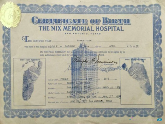 Download United States The Nix Memorial hospital birth certificate Photoshop template